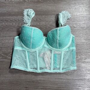 Victorias Secret Dream Angels Mint Green Lace Corset Top Underwire XS 11240101